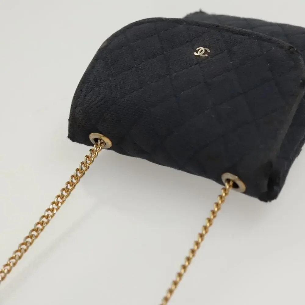Chanel Mini Matelasse Cotton Chain Pouch Navy Gold CC Blue